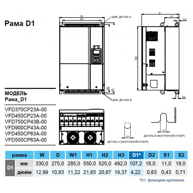 Перетворювач частоти (3x690В, 45 кВт), VFD450CP63A-00
