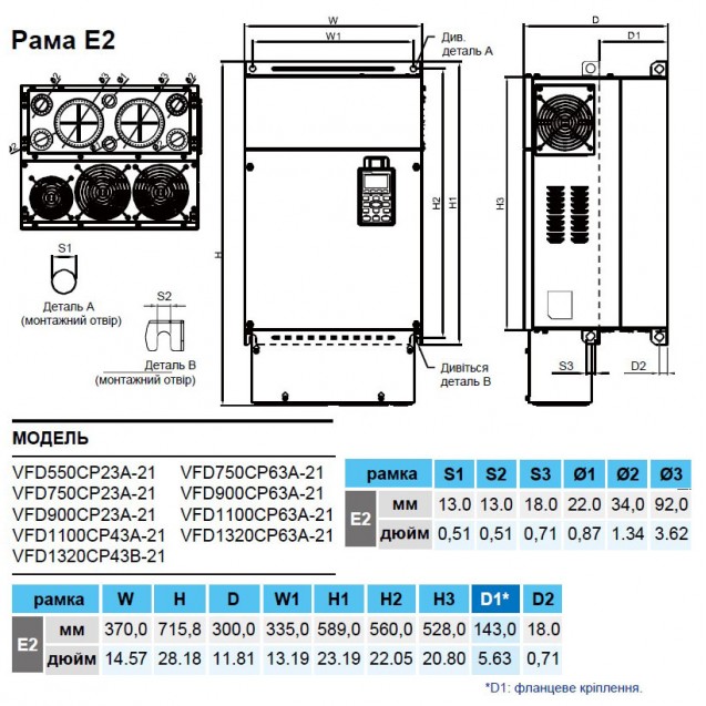 Перетворювач частоти (132кВт 380В), VFD1320CP43B-21