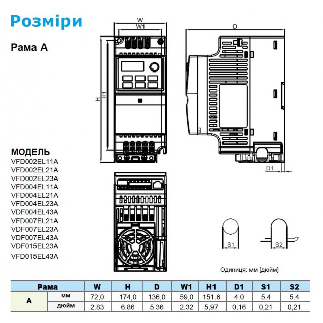 Преобразователь частоты (0,75kW 380V), VFD007EL43A