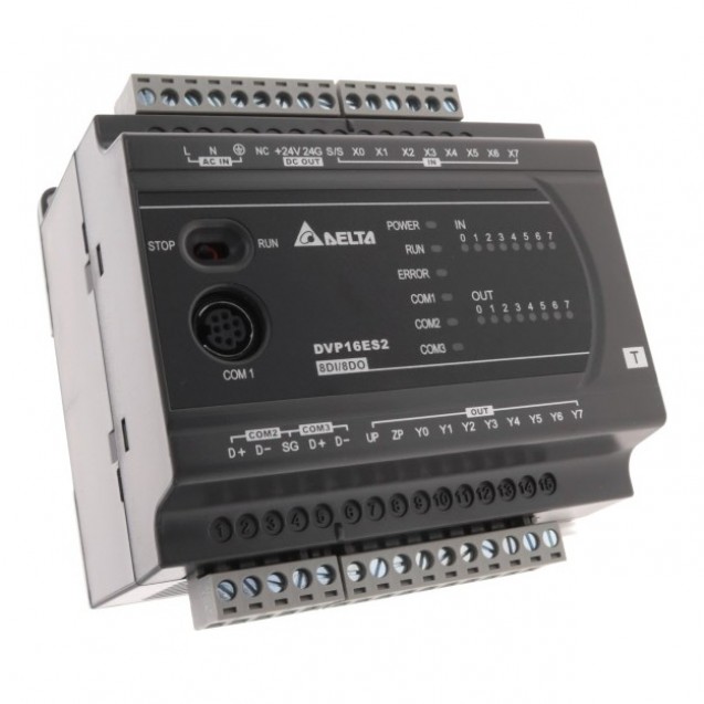 Контролер: 8DI/8DO (Relay), 100~240 AC Power, 3 COM: 1 RS232 & 2 RS485, DVP16ES200R