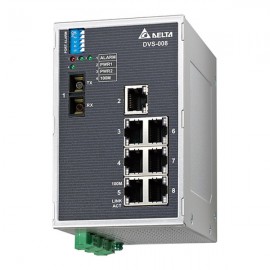 Неуправляемый коммутатор Ethernet, 8 портов, -40...+75 С, метал. корпус, с аварийным вых., многомодальный оптич. порт SC, DVS-008W01-MC01