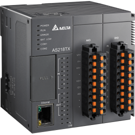 Процесорний, модуль, AS200, до 32х модулів розширення, до 1024 I/O, Ethernet, USB, RS-485x2, CANopen, програмується LD, ST, CFC, SFC та С, 64К кроків, 8 DI/ 6 DO / 2 AI / 2AO, AS218TX-A