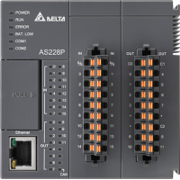 Процесорний, модуль, AS200, до 32х модулів розширення, до 1024 I/O, Ethernet, USB, RS-485x2, CANopen, програмується LD, ST, CFC, SFC та С, 64К кроків, 16 DI/ 12 DO, AS228T-A