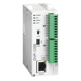 Контроллер: 26 Point, 14DI, 12DO (Relay), 2 шины расширения, 24 VDC, 16К шагов, поддержка Modbus TCP, мини USB, Ethernet, 2 порта RS-485, DVP26SE11R